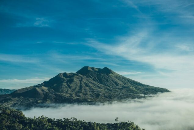 Batur volcano and Agung mountain from Kintamani, Bali, Indonesia